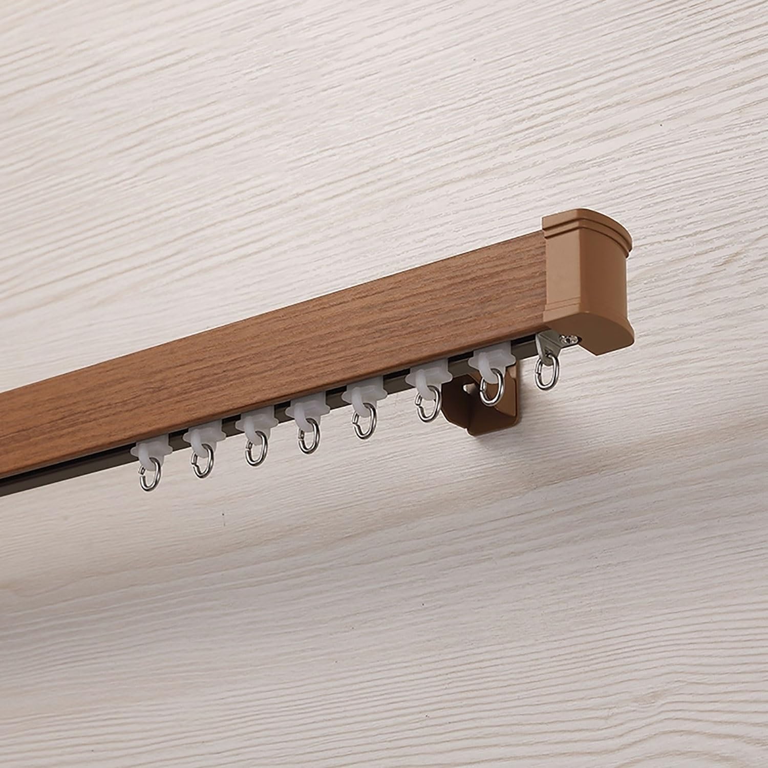 Curtain Rods Wall Mount Wall Curtain Track Set Wood-grain Single Track Room Divider Easy Install for Living Room Bedroom Hotel Hospital Bathroom(C,0.9m/3ft)