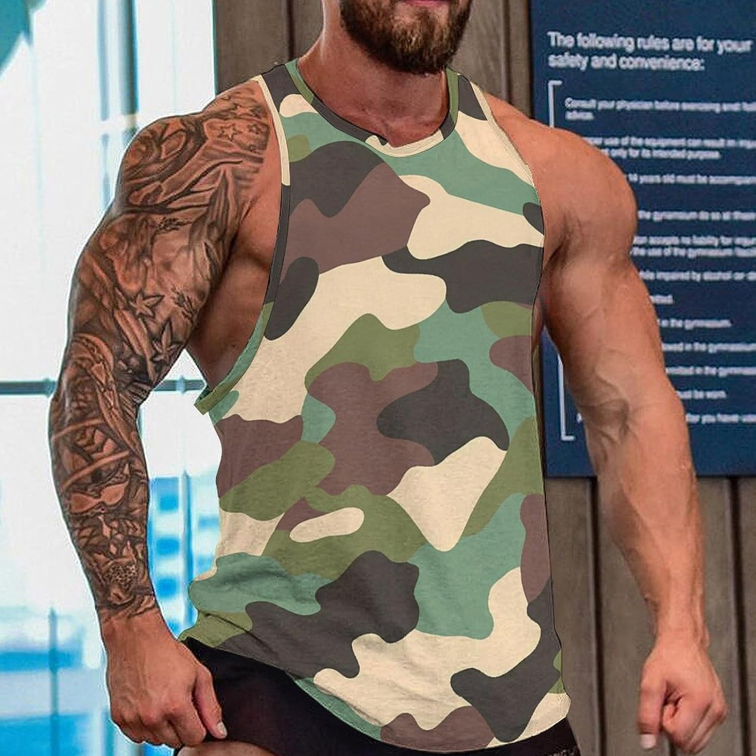 Camouflage Mens Breathable Printed Tank Top 5XL