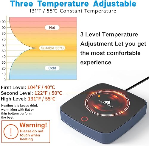 Miniatura 2 de Calentador de taza de café, calentador inteligente de tazas de café para escritorio, uso en casa y oficina con 3 ajustes de temperatura, calentador