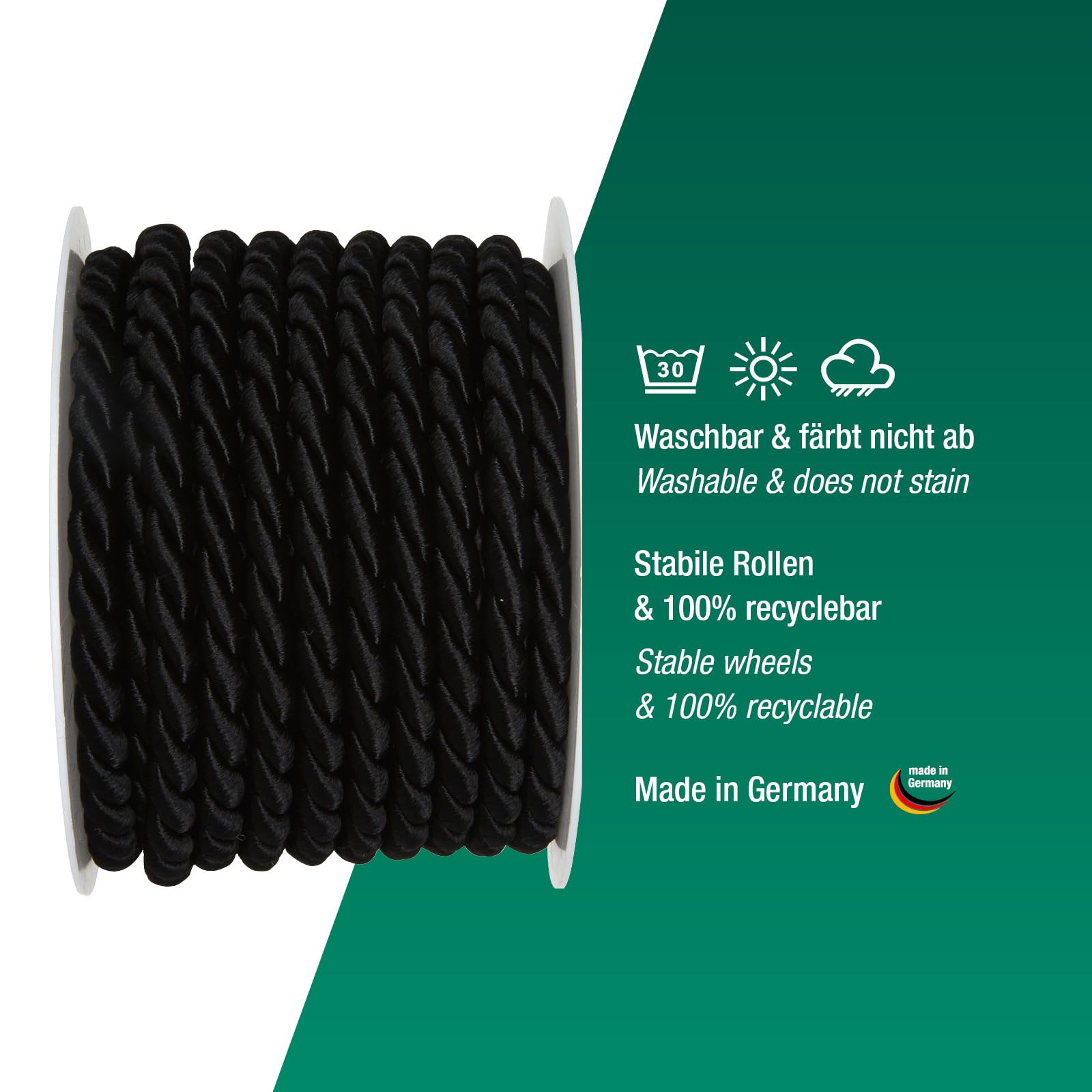 Halbach Seidenbänder Premium Kordel (schwarz) – Bild 3