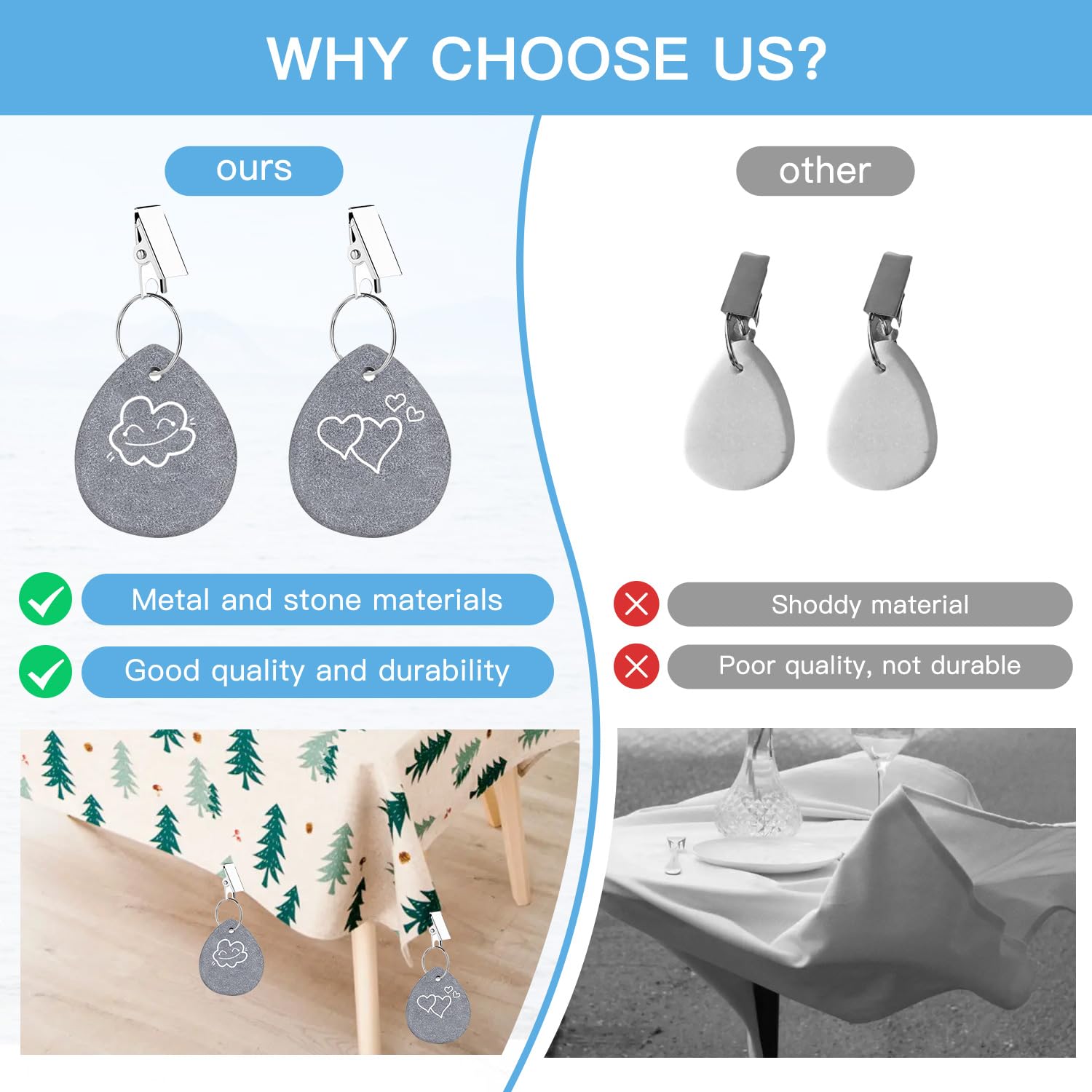 10 Pesi Per Tovaglia In Marmo Naturale - Con Clip, Per Esterni, Picnic E Matrimoni - Foto 4