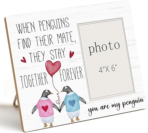 Marco de fotos de compromiso con diseño de pingüinos When Penguins Find Their Mate They Stay Together Forever, bonitos regalos de boda para