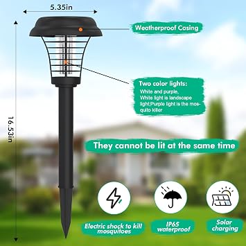 Solar Bug Zapper Outdoor, Rechargeable Mosquito Fly Zapper Lamp Repellent Outdoor Waterproof LED, Solar Powered Mosquito Killer Lamp for Indoor & Outdoor (2 Pack)