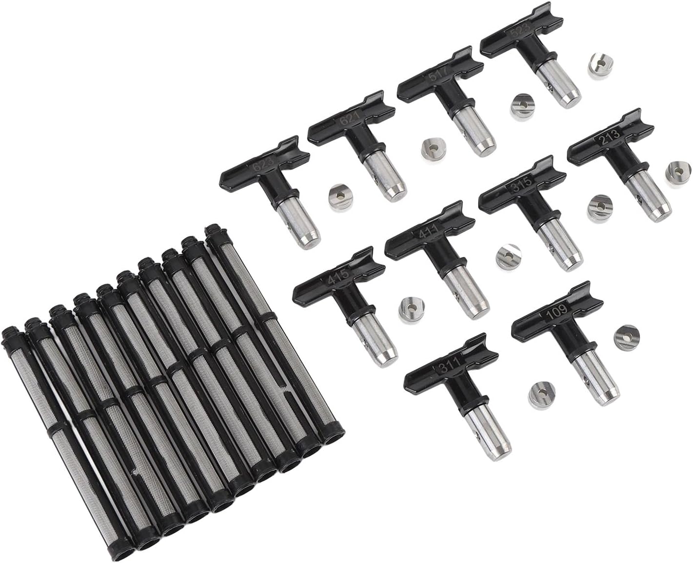 Spray Tips Airless Sprayer Replacement Nozzle Tip Set 10 Pieces Multi Specifications Stainless Steel ABS for Painting Furniture Finishing Industrial Coating