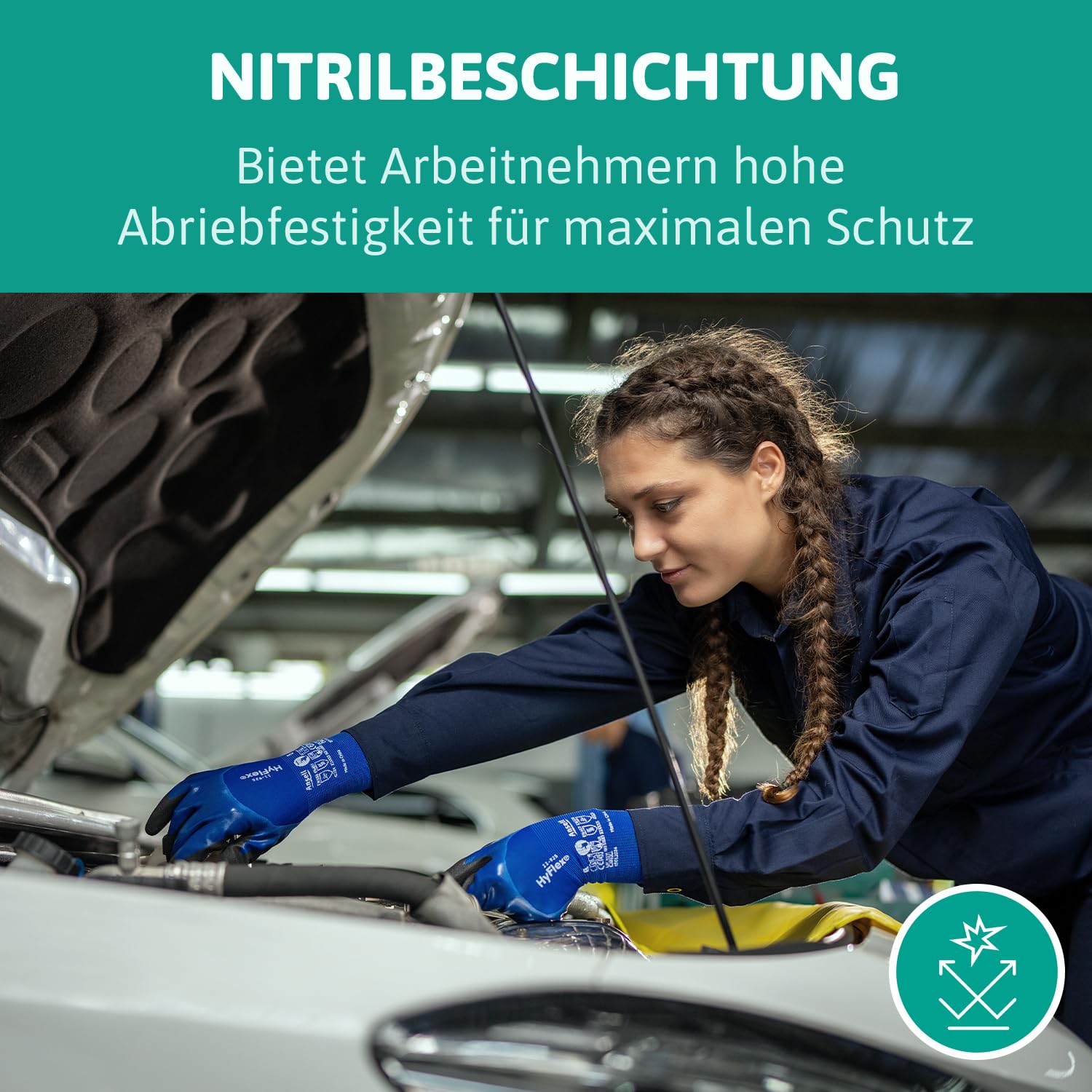 Ansell HyFlex 11-925 Ölabweisenden Arbeitshandschuhe, Rutschfeste Nitril-Beschichtung, Wasserdichte Schutzhandschuhe für Industrie und Mechanik, Dünne Montagehandschuhe, Blau, Größe L (12 Paar)