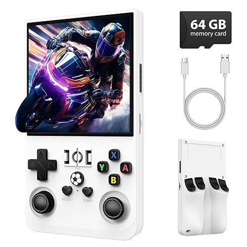 R36MAX Retro Gaming Console, Retro Handheld Games Console with 64GB TF Card, Portable Hand Held Open Source Linux System, 4.0 inch IPS HD Screen Video Game Consoles, 4000mAh Battery (Light White)