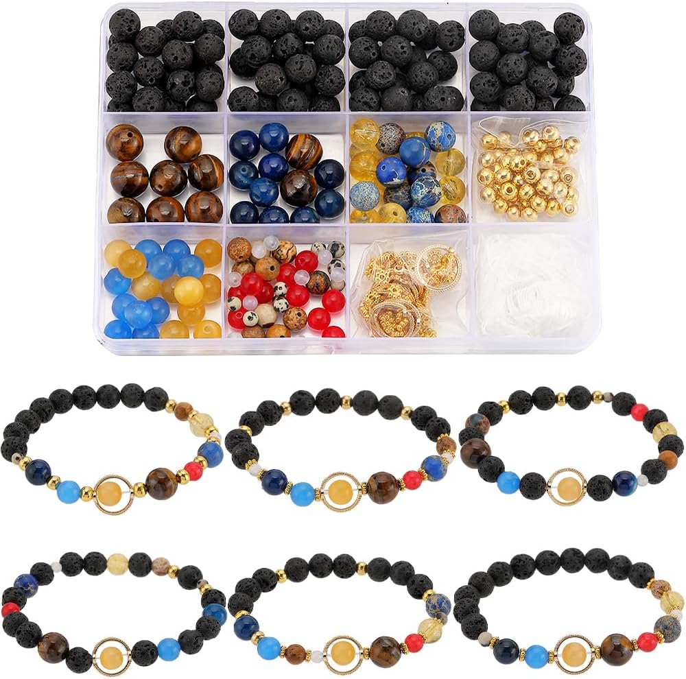 SUNNYCLUE 1 Box 6 Sets Solar System Bracelet Making Kit Guardian Star Bracelets Universe Planet Galaxy Beads Gemstone Bead Natural Stone Beads for jewellery Making Kits Beading Space Gift Supplies