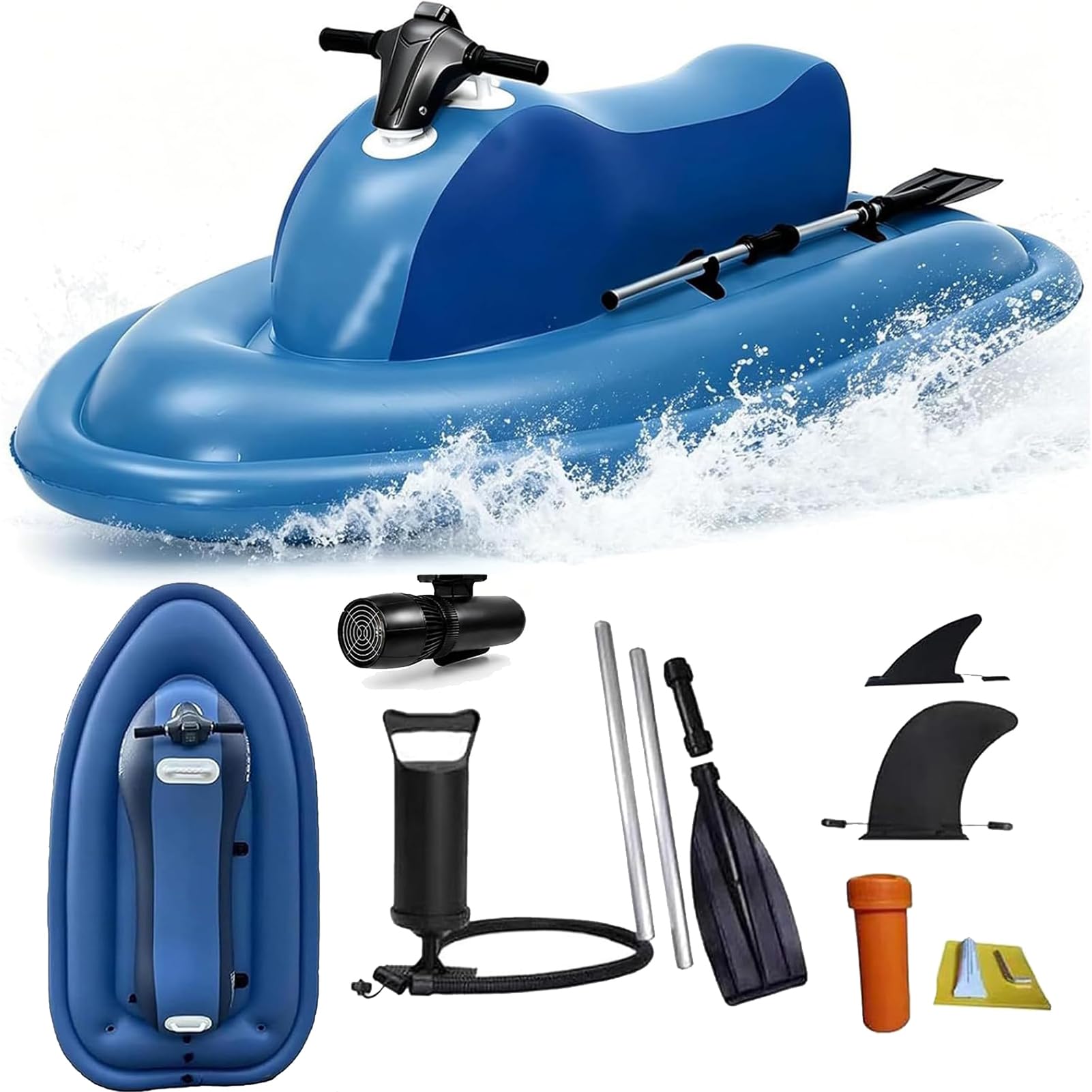 Electric Jet Ski Inflatable Boat, 10000/16000mAh Battery, 500W/700W Brushless Motor Underwater Scooter, 150KG/200KG Jet Boat, 10 Speed,Quick 3.5H Charge for Adults Pool Lake Beach Adventure