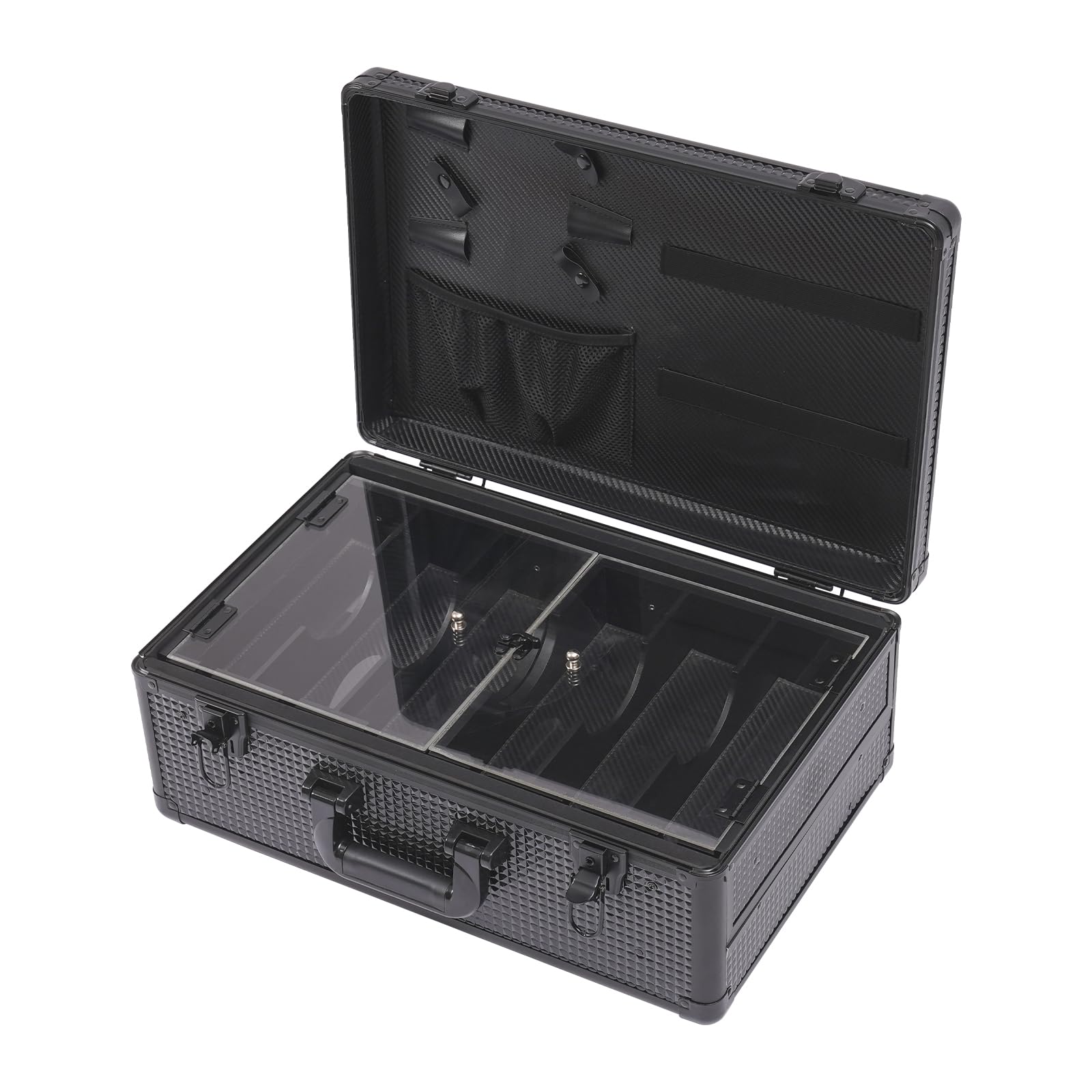 Kosmetiktasche Make Up Kosmetikkoffer Aufbewahrung Abschließbar Kosmetische Box mit Schublade, Handgriff, Fächer, für Friseuren, Visagisten, Schwarz, 50 x 33 x 20 cm