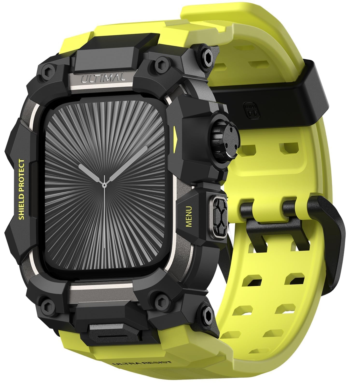 ULTIMAL Rugged Case with Band for Apple Watch 46mm,Compatible with Apple Watch Series 11/10, Military Grade Shockproof Bumper Cover for iWatch Tactical Band Men (46mm,Fluorescent Green)