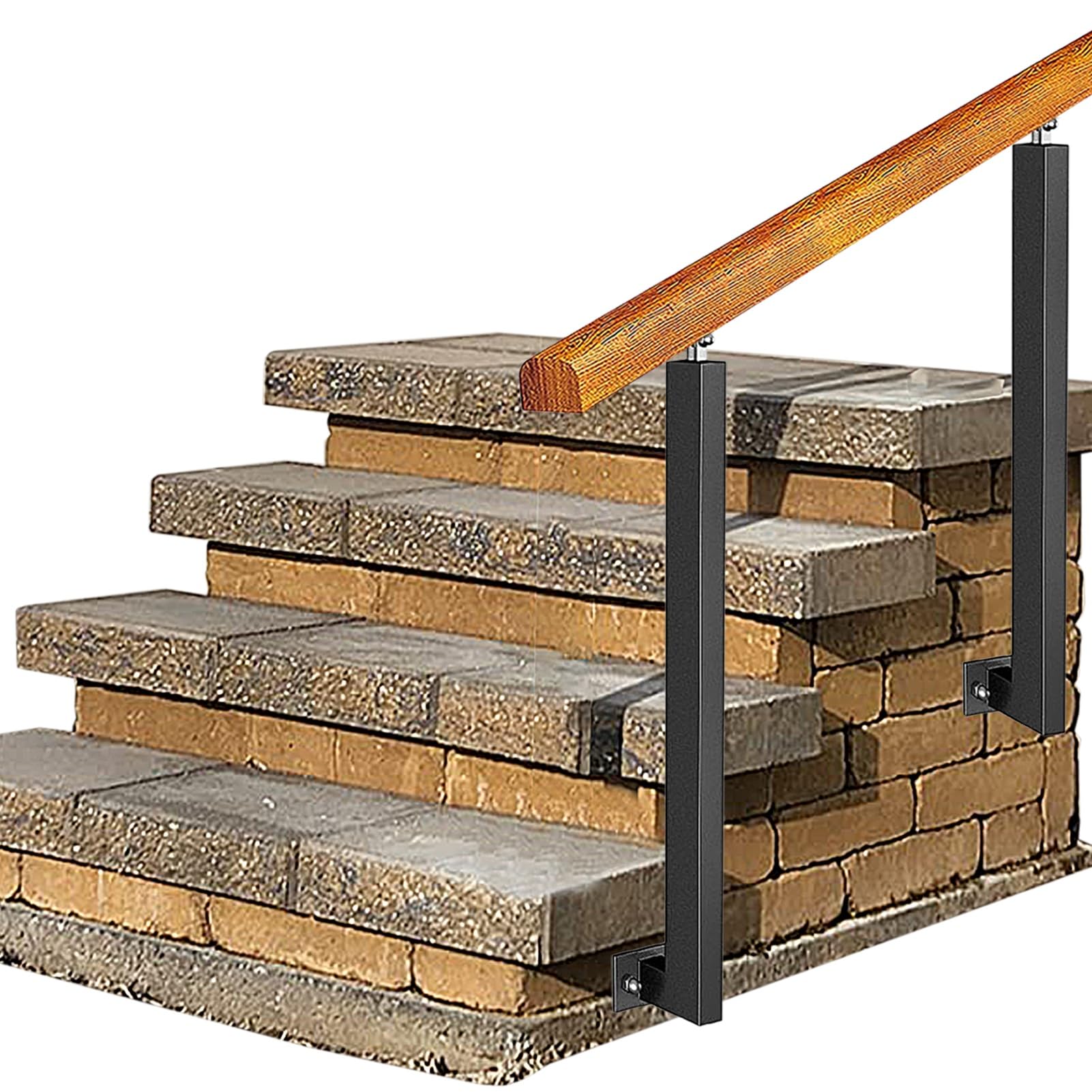 Rampes pour marches extérieures avec supports réglables à 270 degrés et bois massif