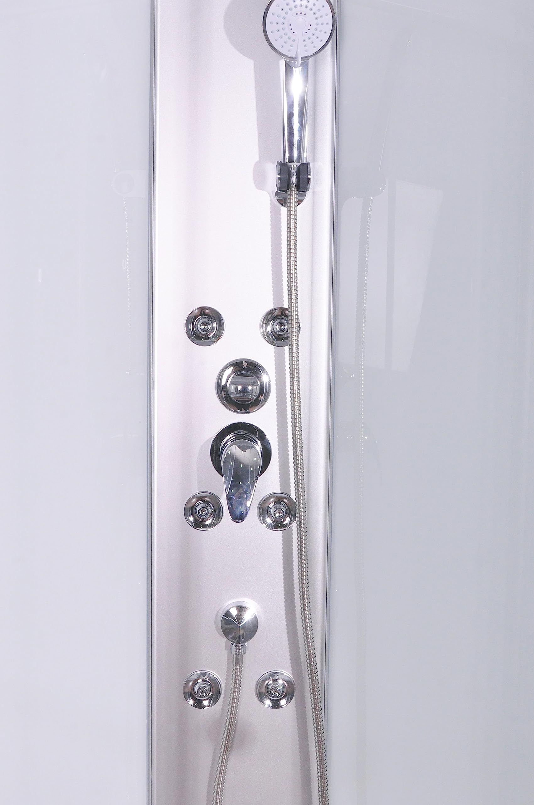 Cabina de ducha completa Punto blanco 90 x 90 x 215 cm – con cabezal y alcachofa de mano, chorros de masaje, cristal de seguridad, ducha completa