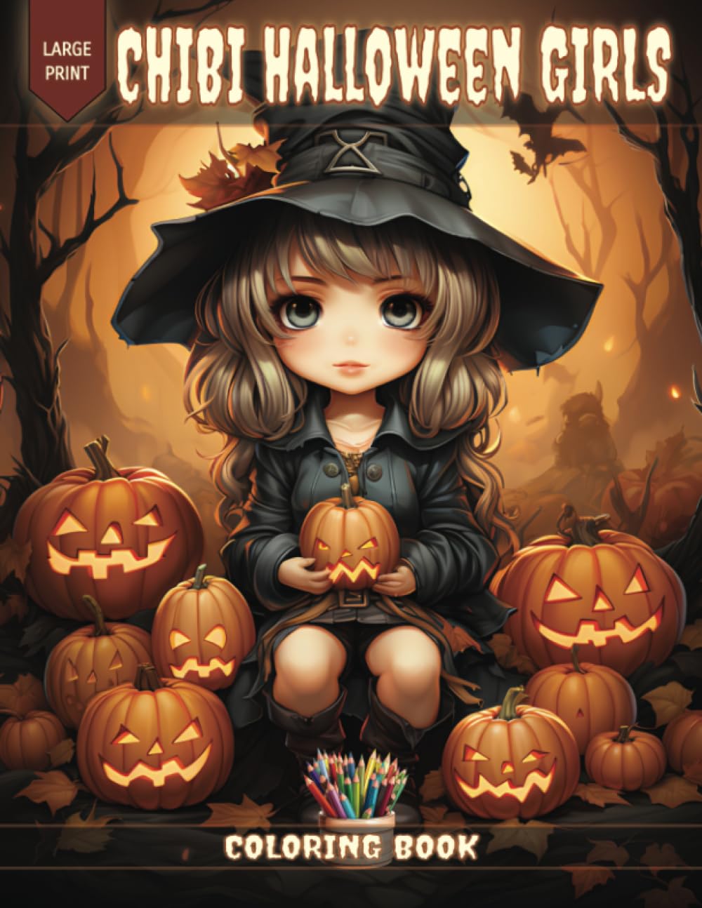 Chibi Halloween Girls Coloring Book: Featuring 30 High-Quality Cute, Creepy Grayscale Illustrations of Spooky, Adorable Anime Characters for Teens and Adults Relaxation.