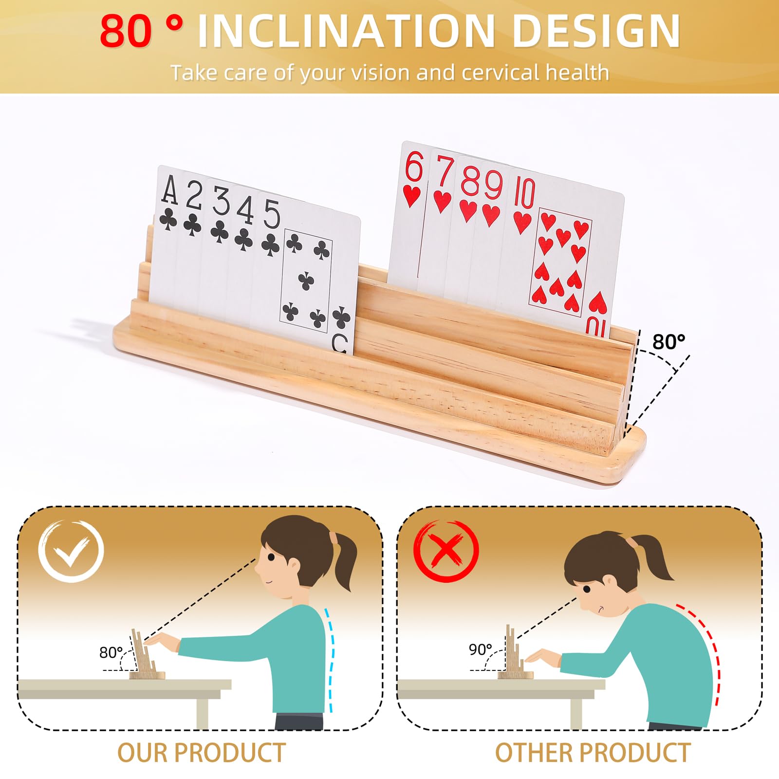 Portatarjetas para jugar a las cartas, 2 piezas, diseño de ranura de mano para un agarre cómodo, soporte de madera para adultos, personas mayores, niños 4
