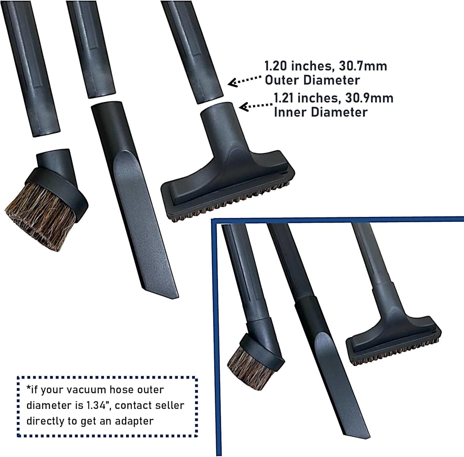 MaximalPower Replacement 32mm (1 1/4 inch) Vacuum Attachments Car Cleaning Dusty Brush Flexible Crevice Nozzle for Shop Vac Attachments 1.25”