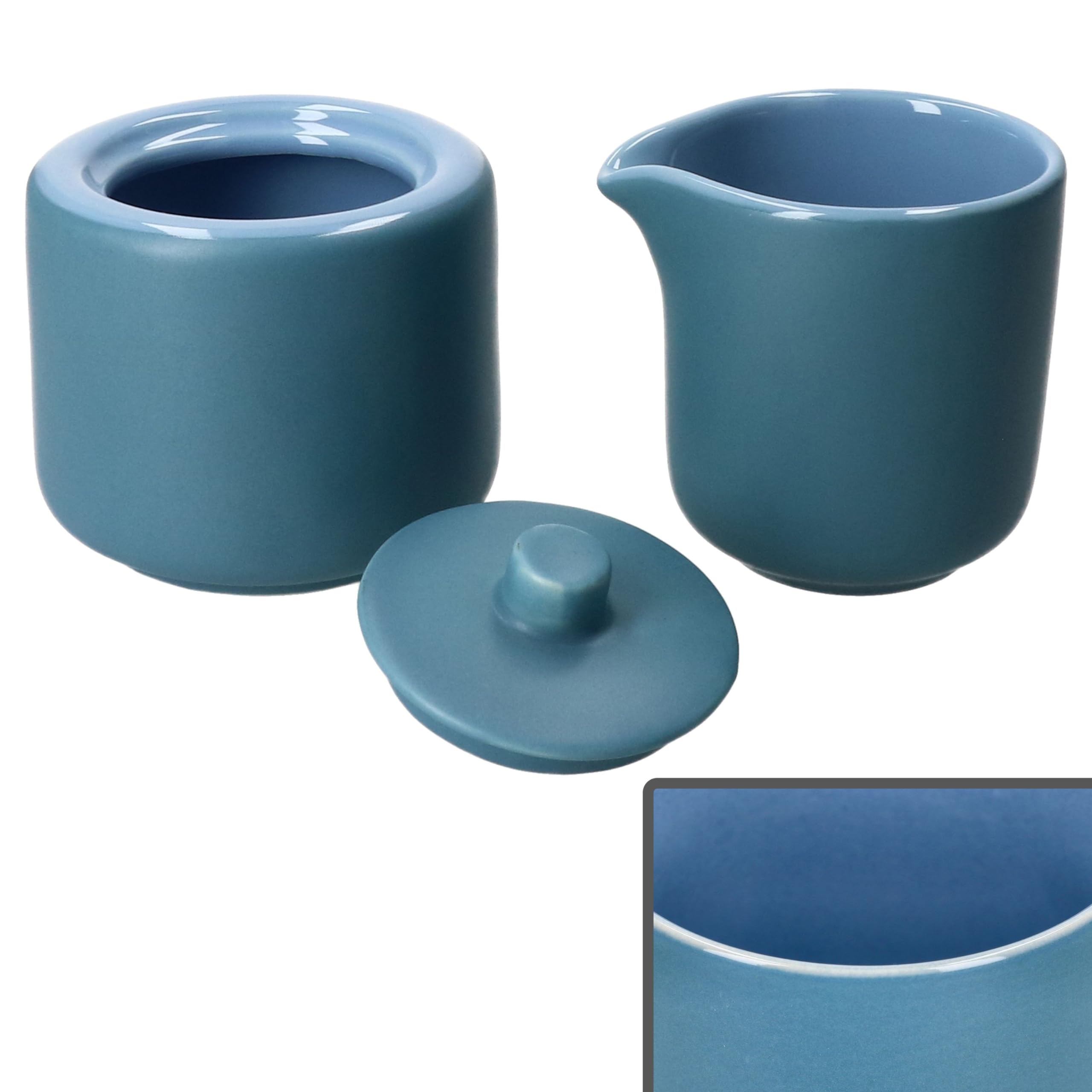 Ritzenhoff & Breker Jasper 2tlg. Set Milchkännchen 140ml & Zuckerdose 240ml Ozeanblau I Sahne-Kanne, Gießer für Kondensmilch, Dose mit Deckel für Würfelzucker I Kaffee-Zubehör