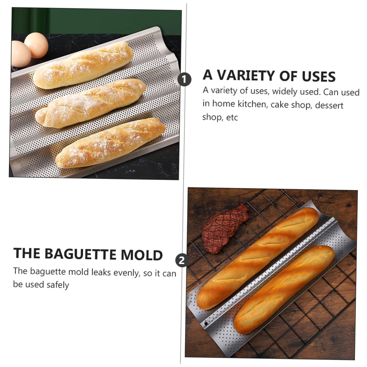 2 Moldes Ondulados para Baguette de Acero Inoxidable Antiadherente, Bandeja de Horno para Hacer Pan, Fácil de Limpiar (2 Piezas)