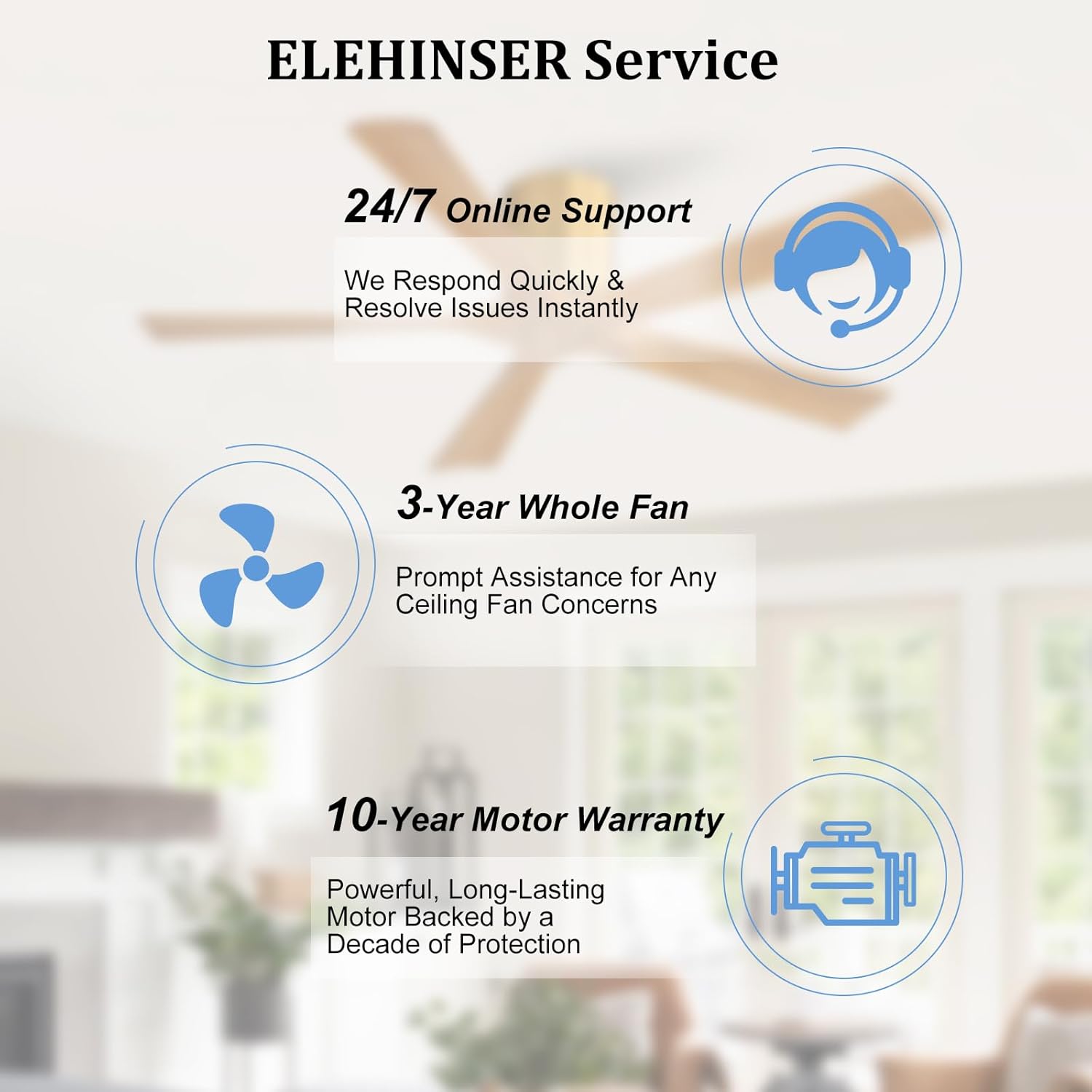 ELEHINSER 52 inch Low Profile Ceiling Fan without Light, 5 Solid Wood Blades, 6-Speeds, Quiet DC Motor, Timer, Flush Mount Modern Ceiling Fan with Remote for Living Room Bedroom, Gold + Beechwood