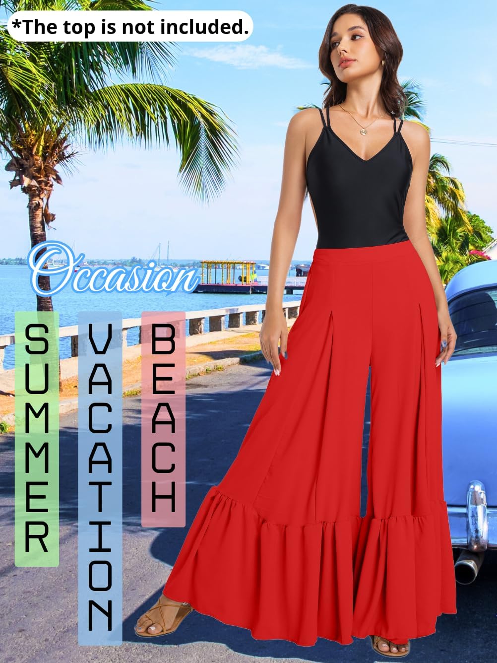 Kaei&Shi Women Casual Palazzo Loose Pants,Flowy Ruffle Wide Leg Baggy Pant Summer - Image 6