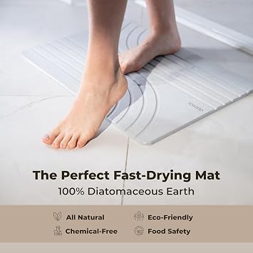 TOSORO - Stone Bath Mat, Diatomaceous Earth Non-Slip Stone Shower Mat - Quick Drying Absorbent Bath Mats for Bathroom - Elegant & Modern Design, Easy to Clean (23.5 x 15) Grey 2 Pieces
