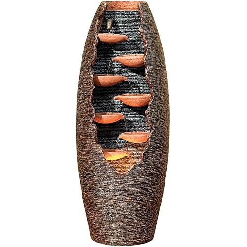 Seven Cascade Rustic Modern Outdoor Floor Water Fountain 35" High with LED Light Cascading for Garden Patio Backyard Deck Home Lawn Porch House Relaxation Exterior Balcony - John Timberland