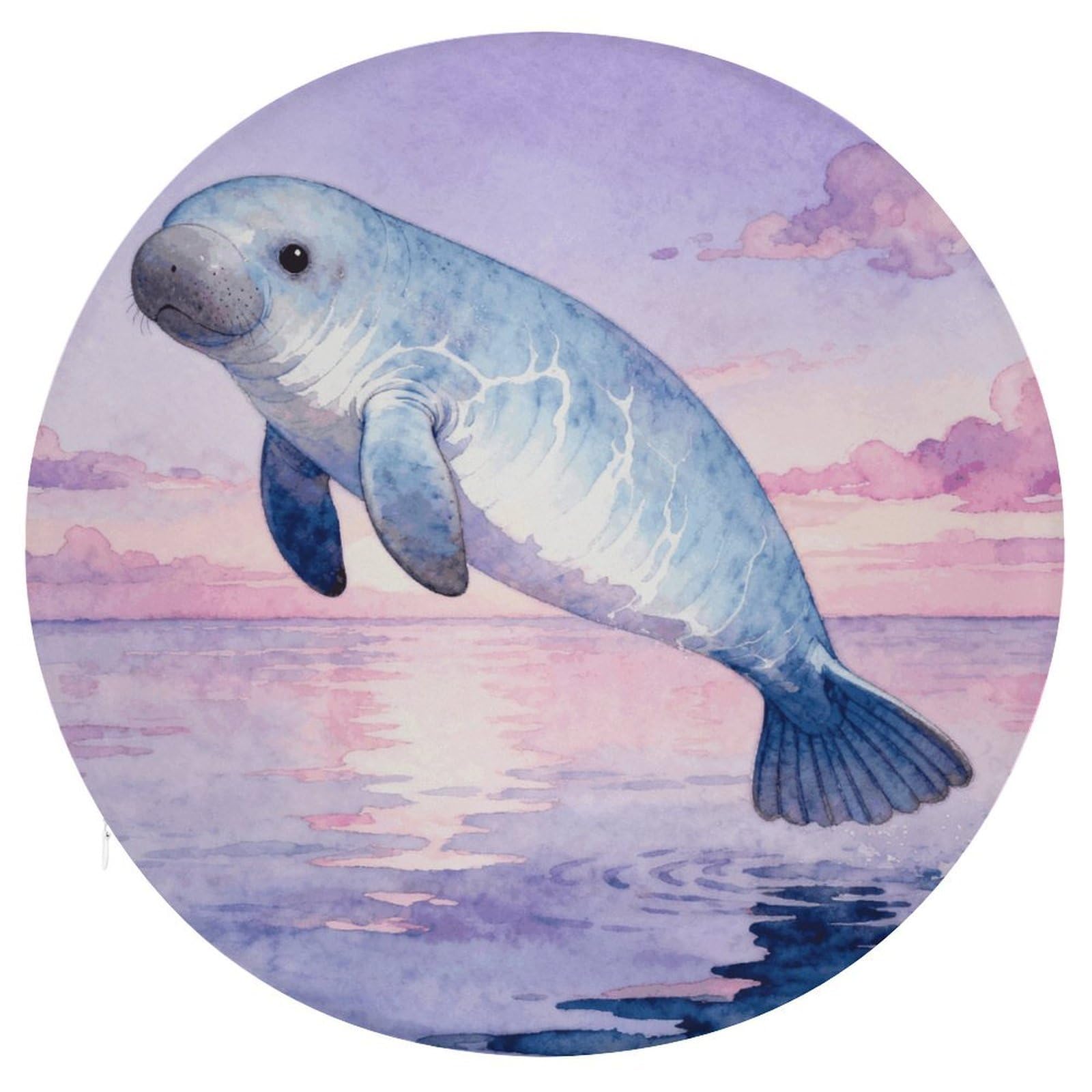 LZQPOEAS Manatee Round Chair Cushion 15 Inch, Detachable Memory Foam Seat Cushion,Circle Stool Cushion, Soft Round Chair Pad with Removable Cover