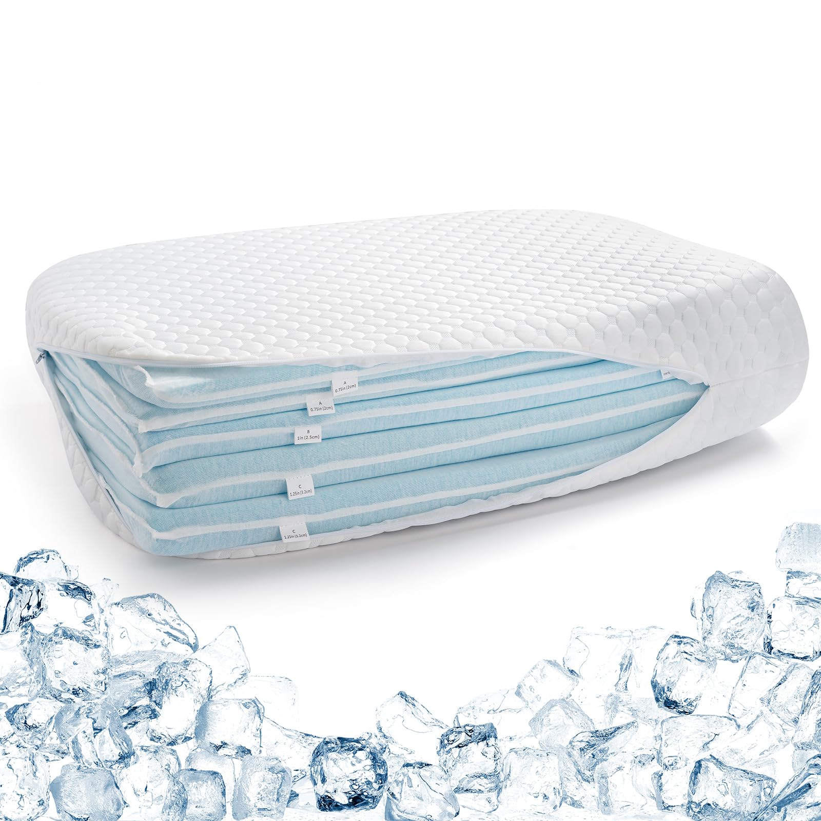 Kühlender Memory Foam Kissen 40x60, Kopfkissen Hart Fest zum Schlafen, Einstellbares Seitenschläferkissen Nackenkissen für alle Schlafpositionen mit waschbarem Bezug, Höhenverstellung von 2 bis 13 cm