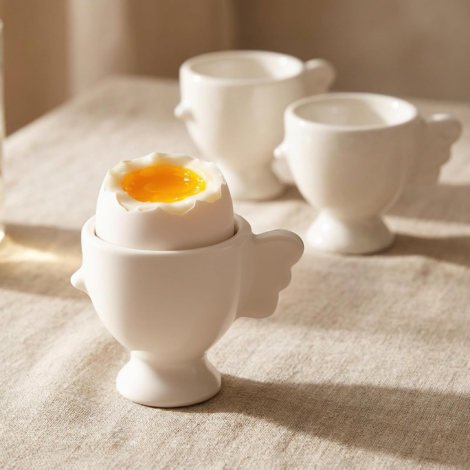 4 Pack Ceramic Egg Holders - White Egg Cups for Soft Boiled Eggs