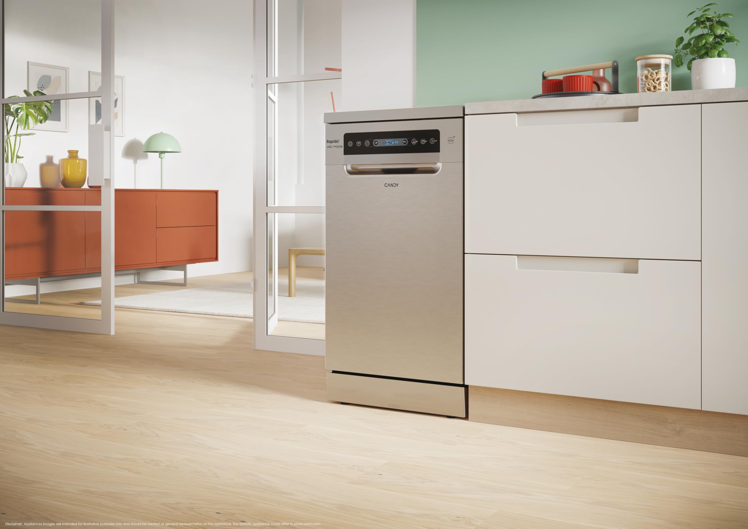 Candy Rapidò CF0C7SB0FX Lavastoviglie 45 CM, 10 Servizi, Digitale, Wi-Fi, 8 Programmi, Tecnologia Antibatteri, 47DB, Indicatore Sale e Lucidante, Cesto Superiore Regolabile, Casa Differita, Inox