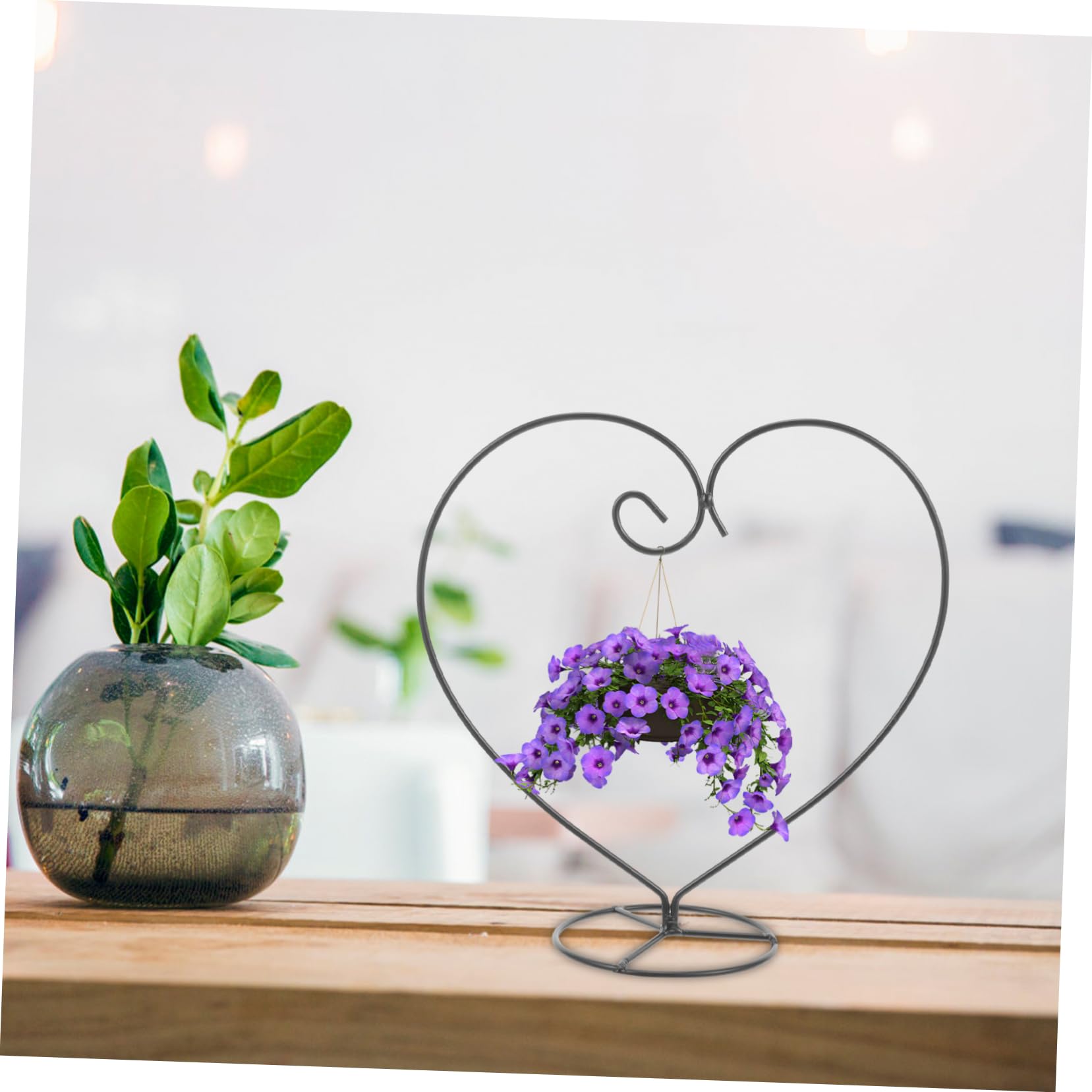 STOBAZA 6pièces Support Décoratif Fer Forme De Cœur Pour Suspensions Verre Terrarium Et Plantes Aériennes Support Élégant Pour Décorations De Mariage Et Maison Noir