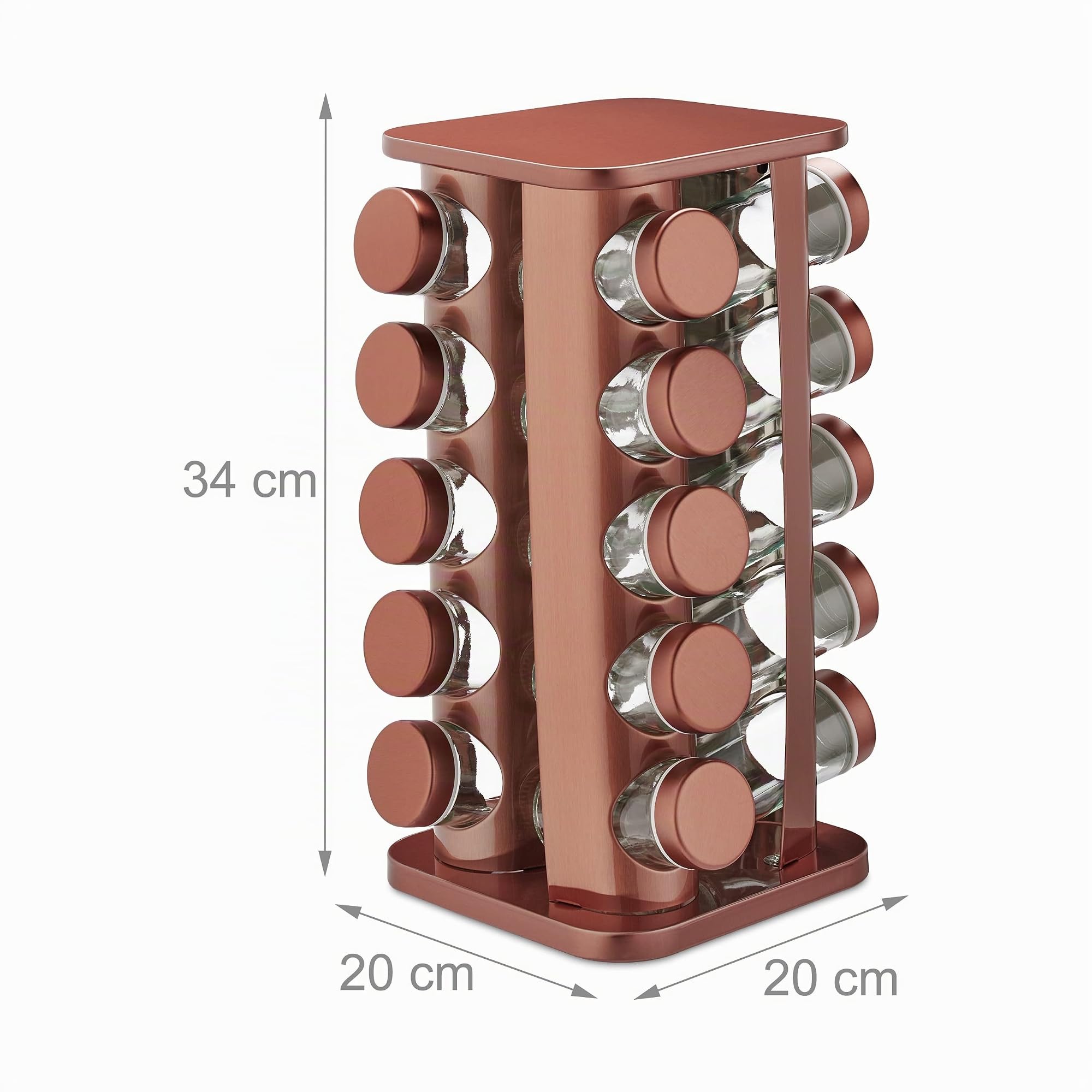 Relaxdays Portaspezie da Cucina Girevole, 20 Barattoli, Organizer Rotante a 360°, HLP: 34x20x20 cm, Acciaio Inox, Ramato