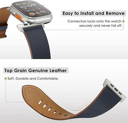 Vista 24 de UUPWPOKT Correa de cuero compatible con Apple Watch Ultra 3/2/1 Band de 1.929 in, 1.811 in, 1.772 in, 1.732 in, 1.654 in, correa de cuero genuino