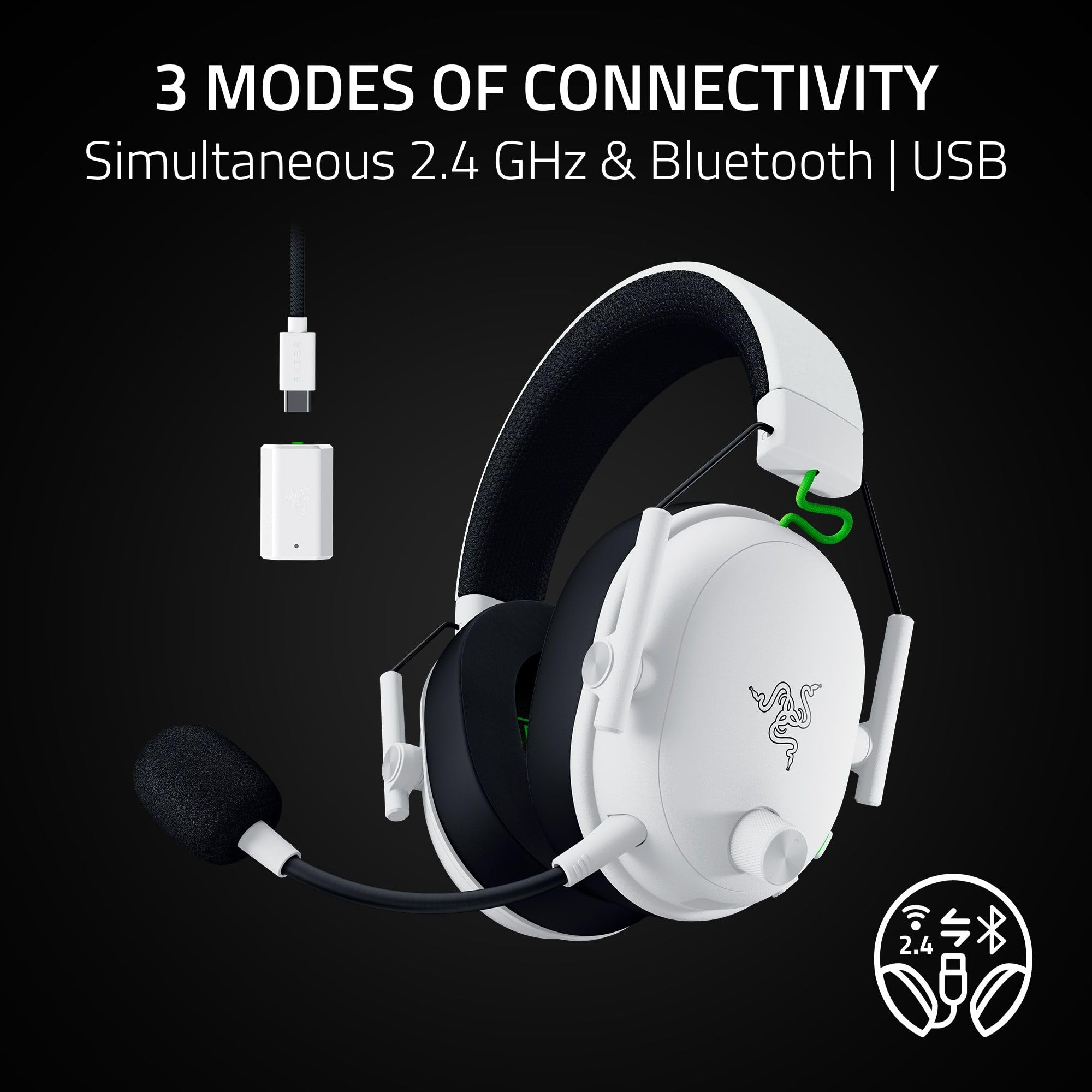 Razer BlackShark V3 - Cuffie da gioco wireless per Xbox, driver da 50 mm, microfono a banda larga, 2,4 GHz, Bluetooth, USB, funziona con PC, Mac, PS5, Nintendo Switch, smartphone, lunga durata della