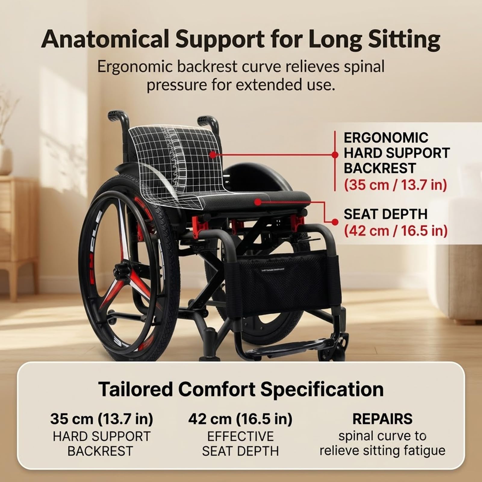 Silla de Ruedas Deportiva Plegable Aluminio 14kg para Viajes y Exterior (A,Seat width 42cm)