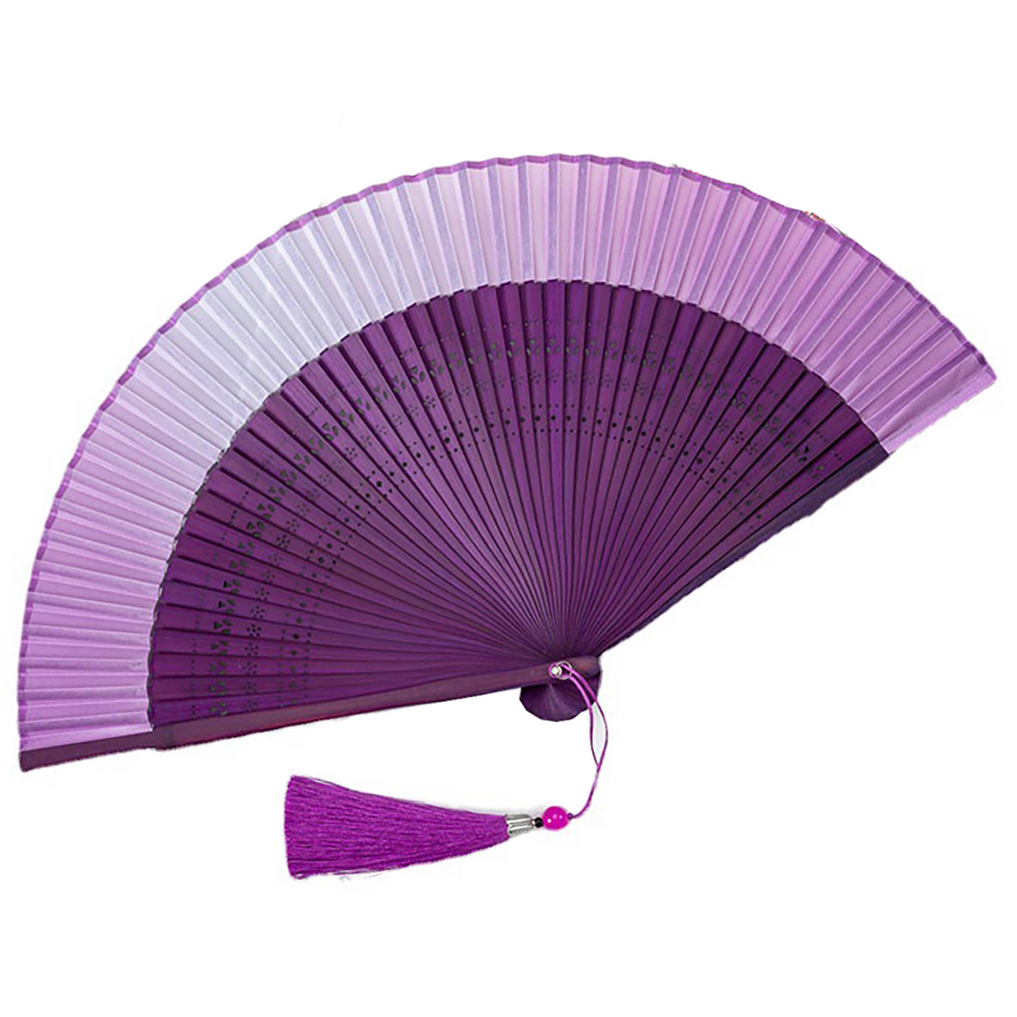 GFM® Bamboo Silk Handheld Folding Hand Fan for Summer, Wedding-Purple-(GG-FLSLK-F38B-09-JMN) — image 1