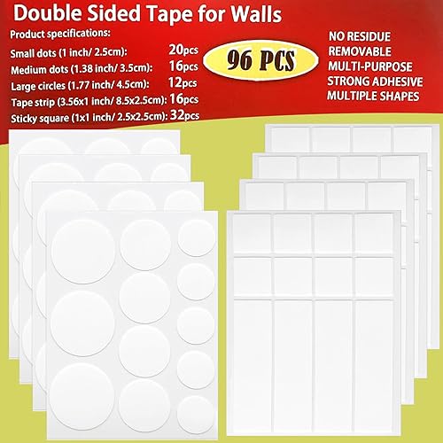 Wellgo Puntos de cinta de doble cara para decoración de pared, tiras adhesivas para colgar cuadros, puntos de montaje extraíbles transparentes,