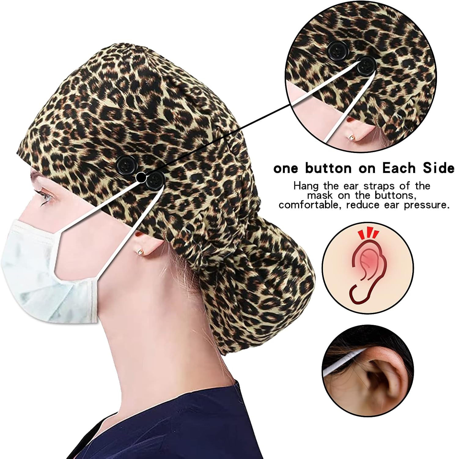 I@U Working Cap Adjustable with Buttons, Sweatband Cotton Ponytail Holder Long Hair, Tie Back Hats for Women Men