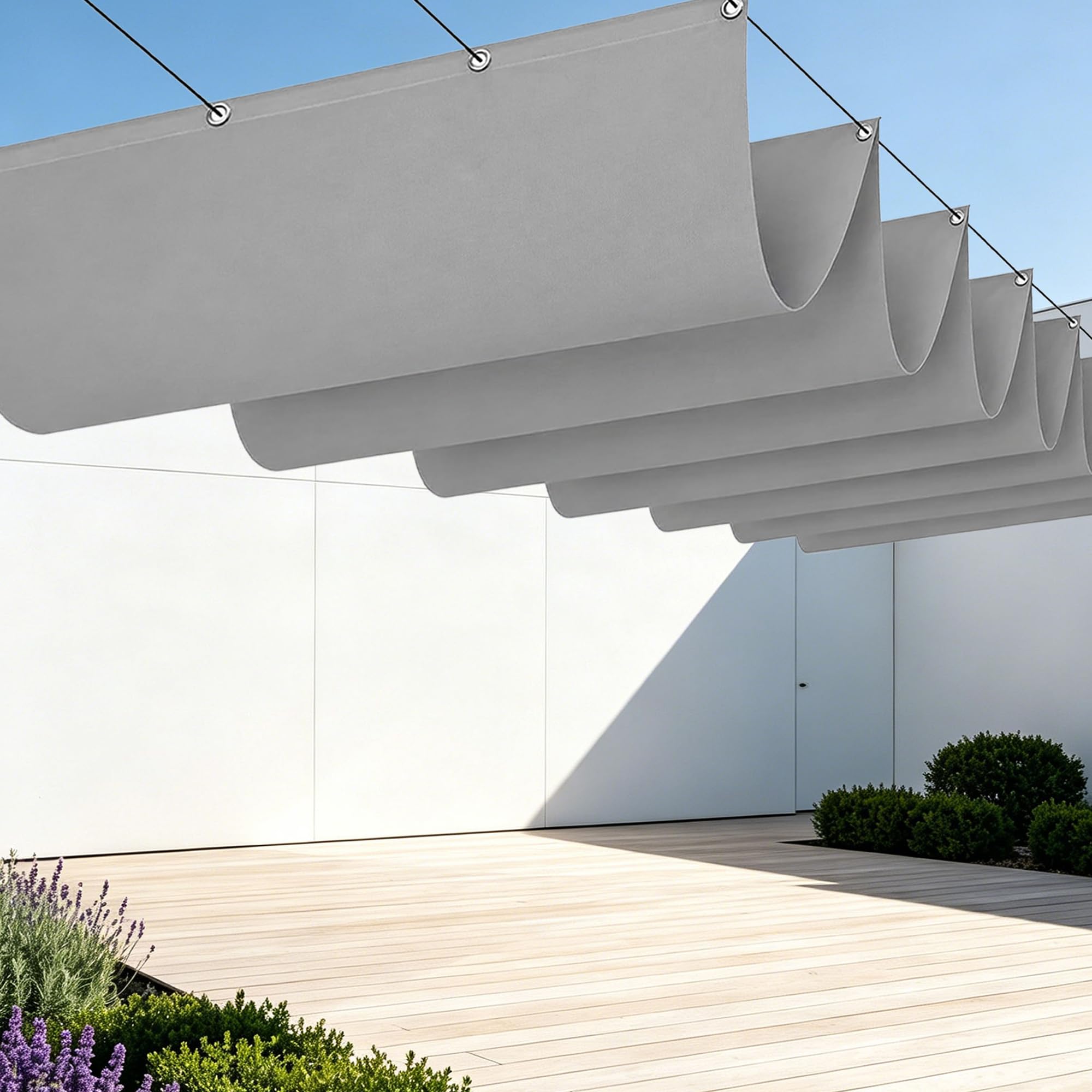Voile ombrage rétractable vague pour bloquer la chaleur sur la terrasse extérieure