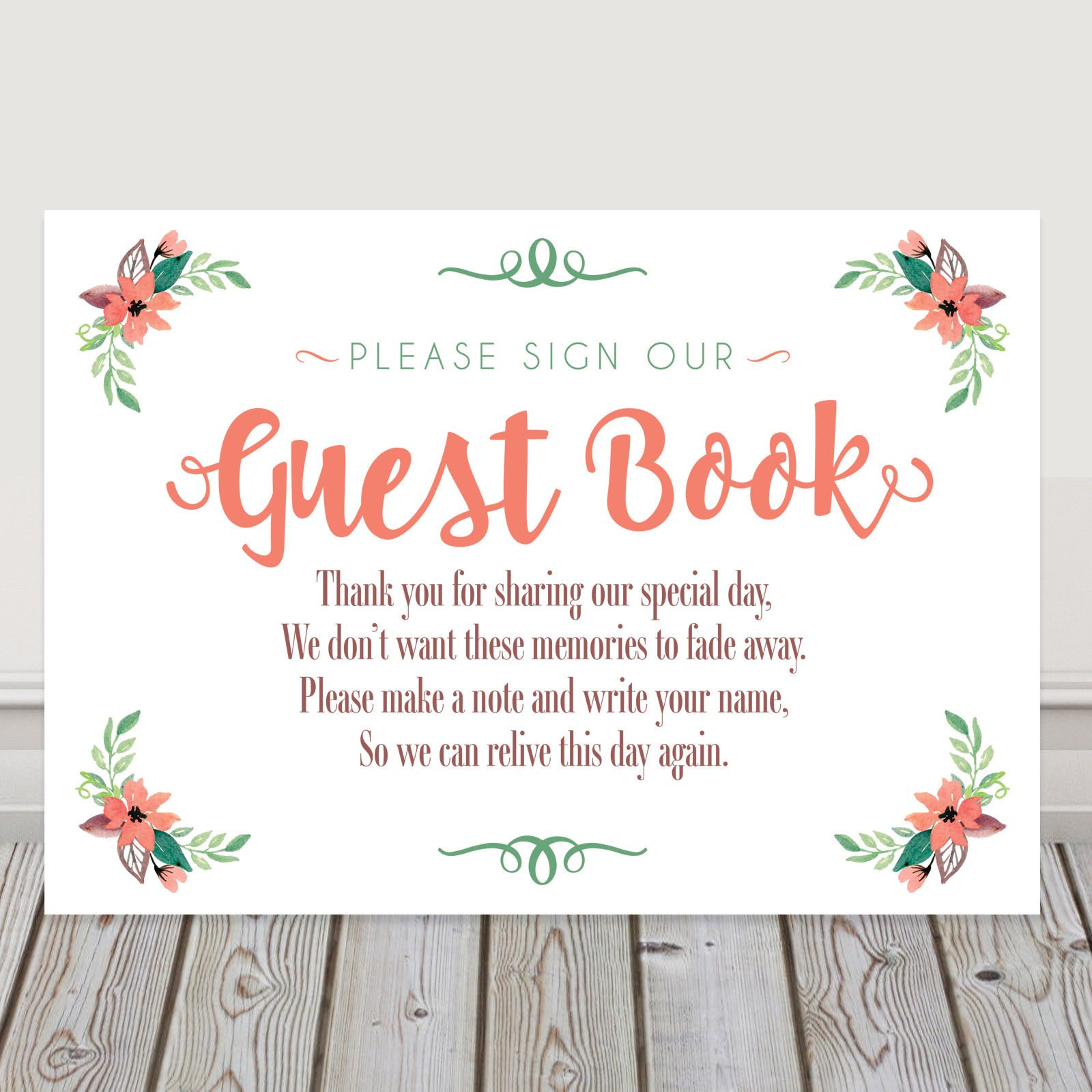 Pretty Wedding Wishing Tree or Guest Book Table Sign Available in A Range of Pastel Colours (Coral (O1))