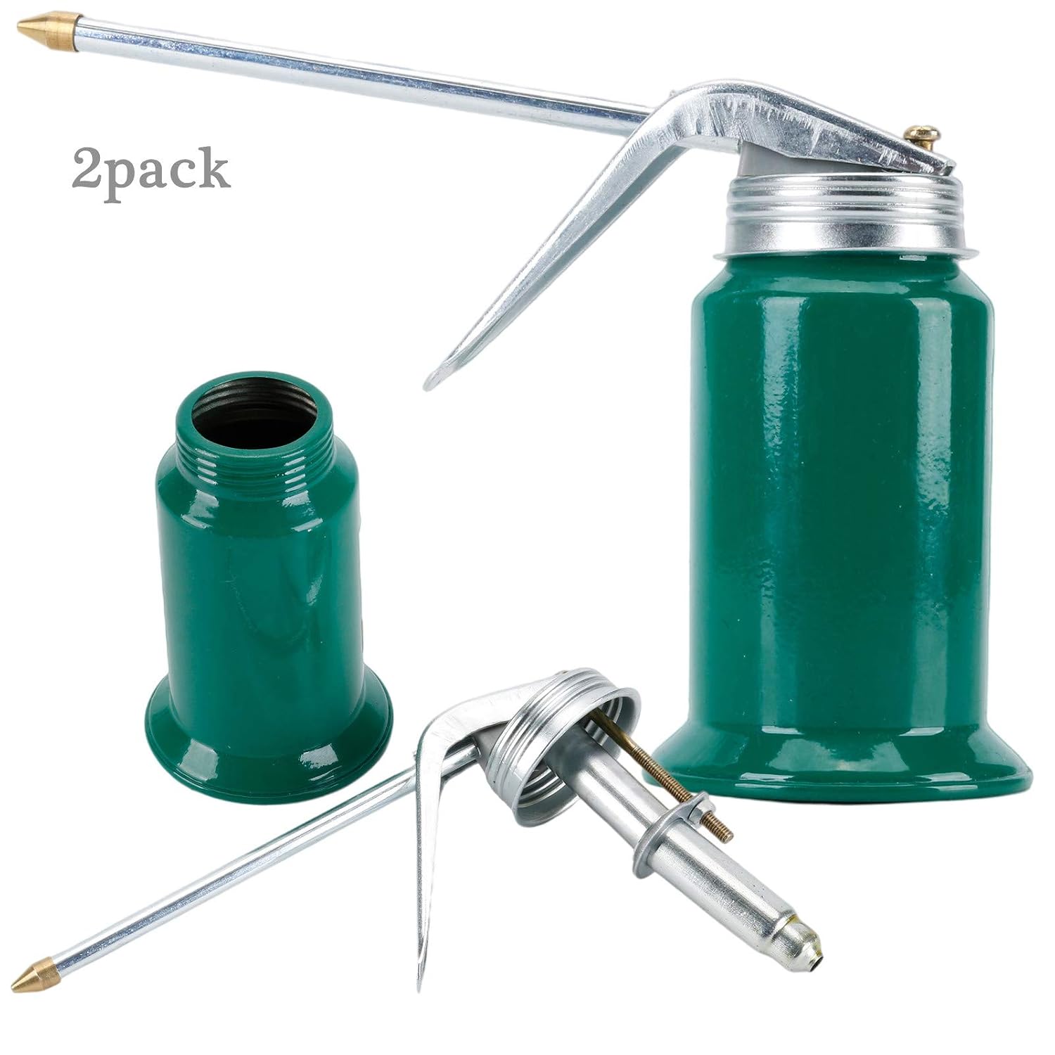 2Pack 250ml Hand Pump Oiler Can, Pistol Oiler Can with Straight Spouts