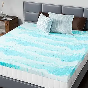 DUMOS Memory Foam Mattress Topper Twin, 3 Inch Thick Gel Infused Bed Toppers for Twin Size Bed, Soft Cooling Mattress Pads for Sleeper Sofa, RV, Camper, CertiPUR-US Certified, Blue