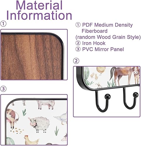 Miniatura 3 de Ganchos para llaves de acuarela de animales de granja para decoración de pared con 4 ganchos para llaves, colgador de abrigos, colgador de bolso,