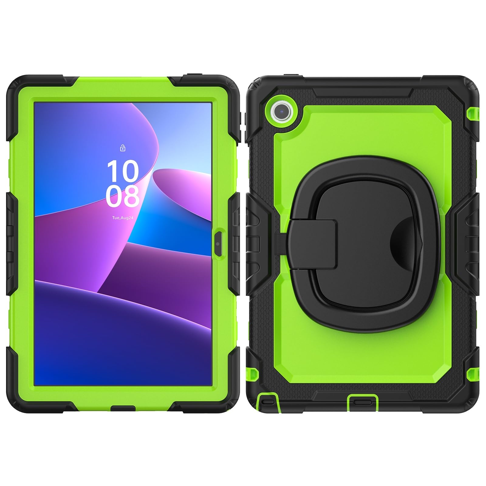 Kompatybilny z Lenovo Tab 10.1 (TB-311XU) / K10C TB311FU 2025 Etui folią ochronną ekranu, pełne etui ochronne, solidna obudowa, obrotowy uchwyt, silikonowe(Yellow-green pc)