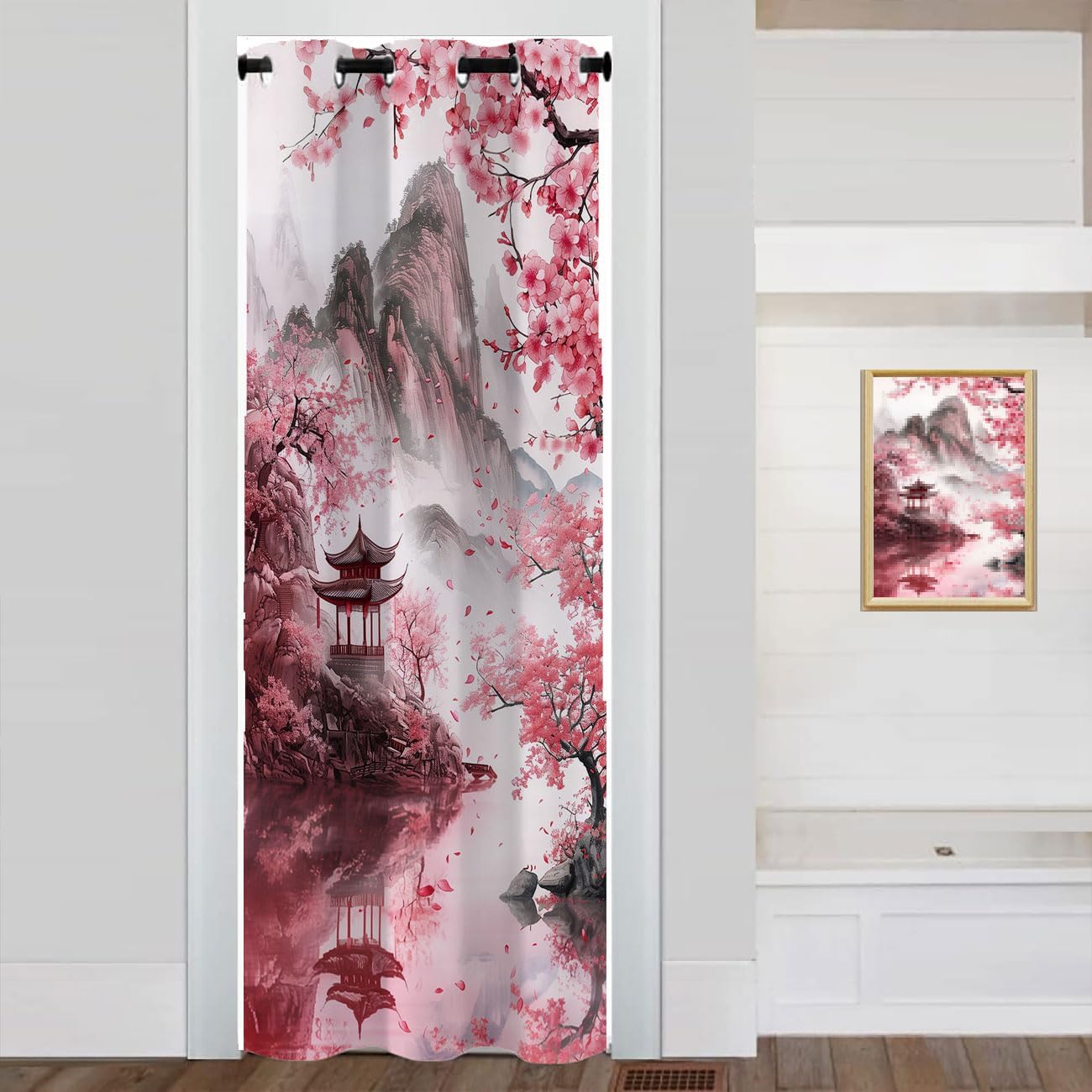 Japanese Cherry Blossom Door Curtain for Doorway, Pink Room Darkening Blackout Curtain for Bedroom Living Room Closet Door, 1 Panel 42" W X 80" L