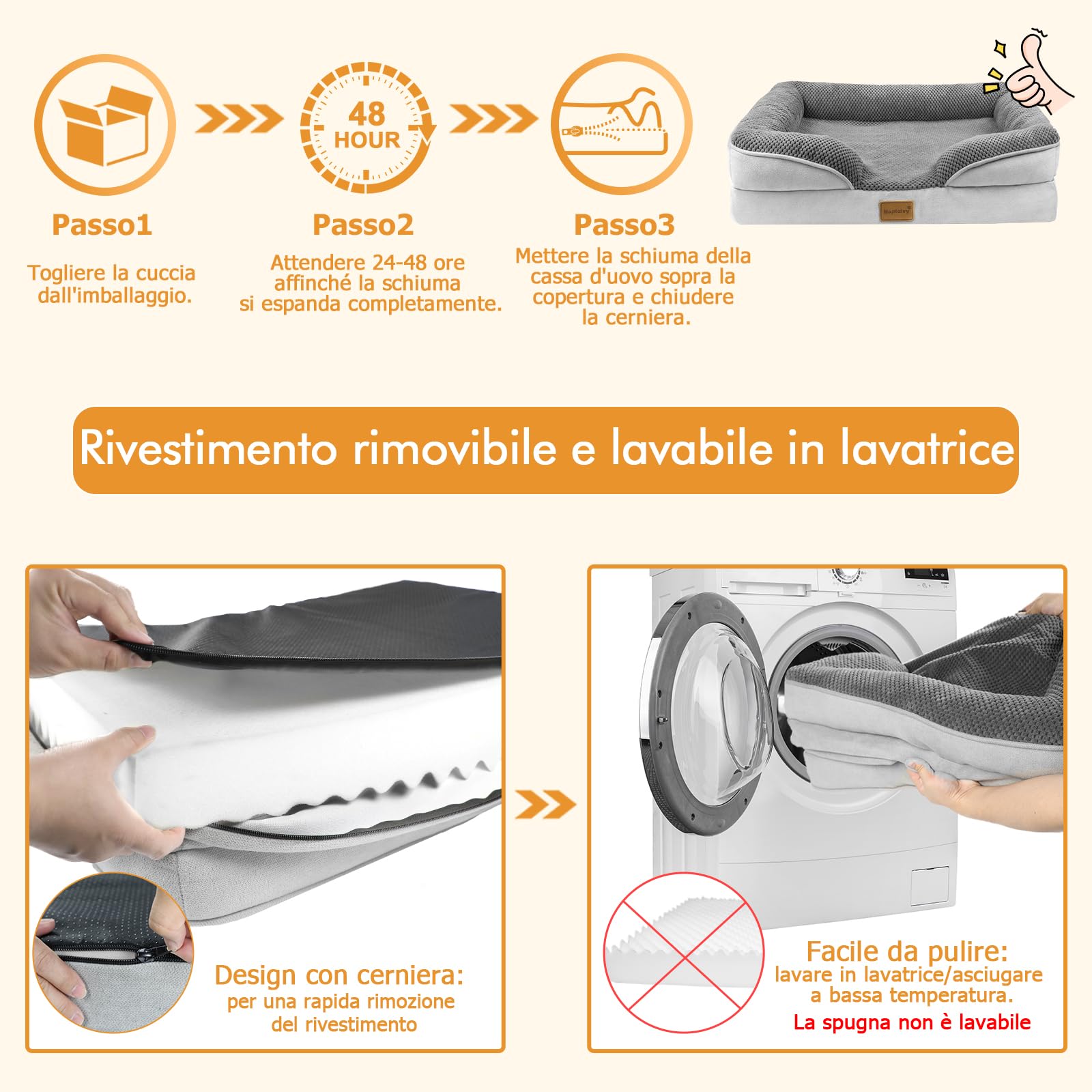Nepfaivy Cuccia per Cani da Interno Grande - Cuccia Impermeabile per Cani di Taglia Grande con Rivestimento Rimovibile e Lavabile, Grigio Scuro, 91x68cm