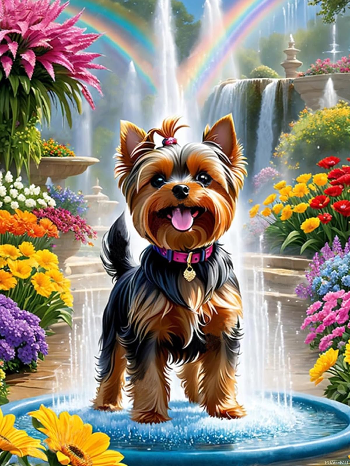 Yorkshire Terrier Diamond Art Painting Kits for Adults, Dog Playing in Water DIY Diamond Painting Set, Diamond Painting Pictures Home Wall Decor