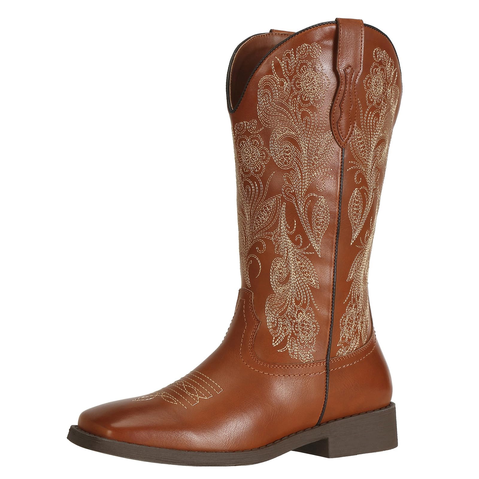J's.o.l.e Women's Floral Embroidered Cowboy Boots Square Toe Fashion Western Cowgirl Boots