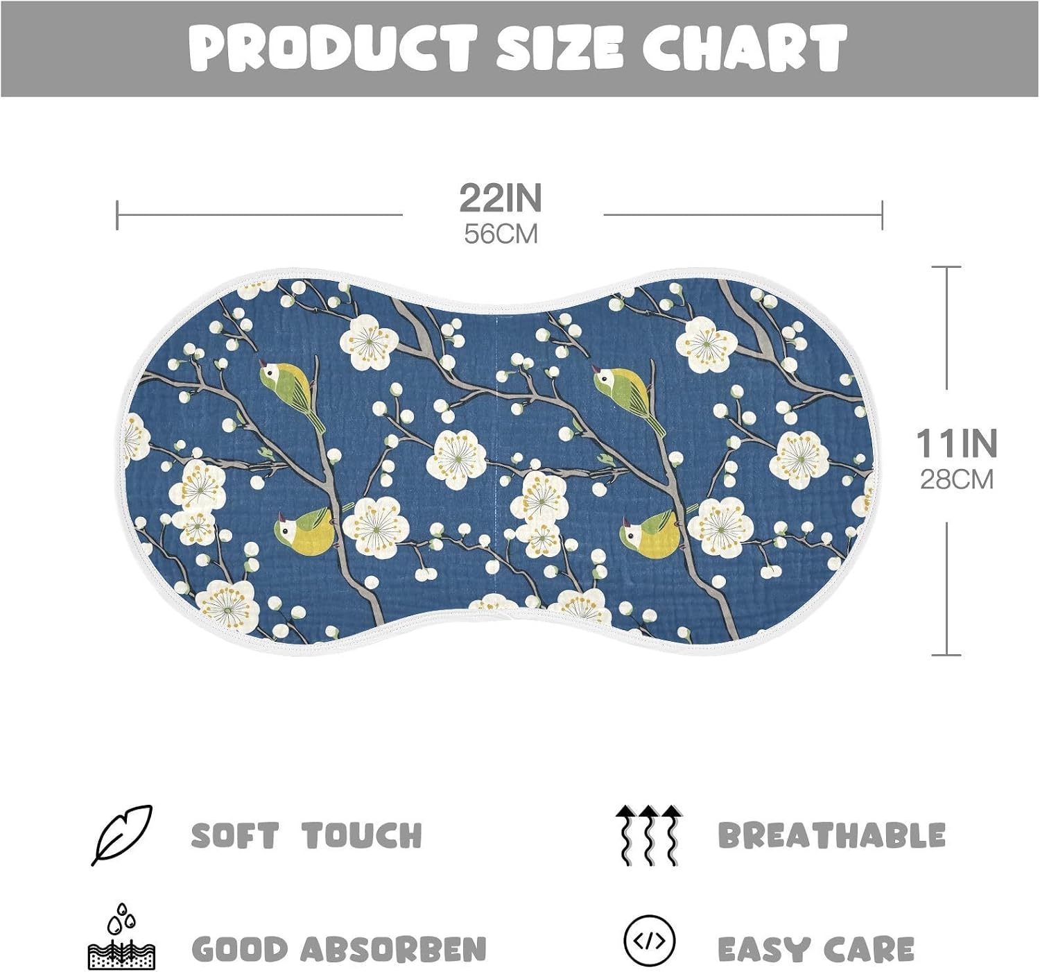 vvfelixl Bird Blossom Elegant Burp Cloths for Baby Boy Girls Baby Washcloths Burp Rags 1 Pack