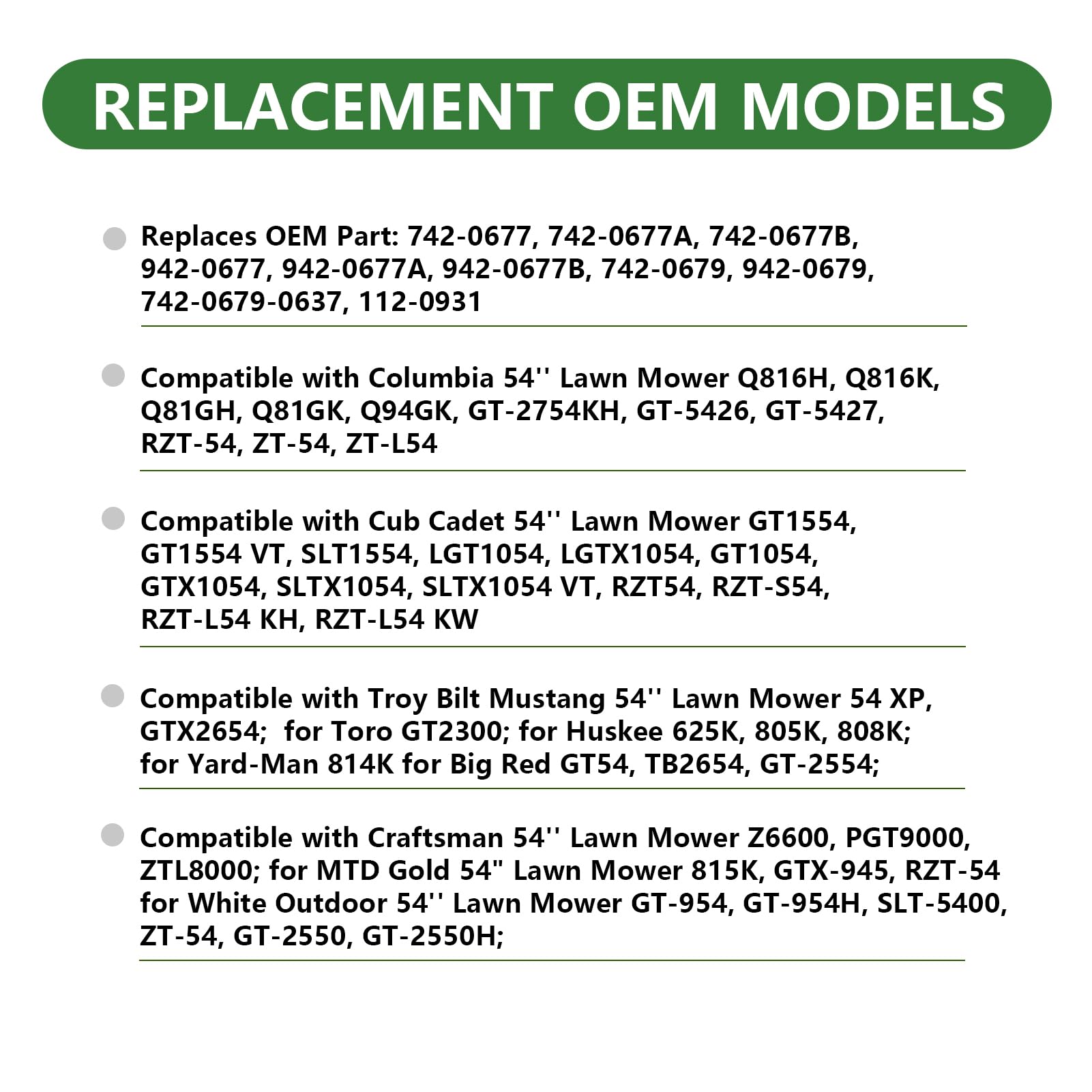 942-0677B 742-0677 Cuchillas para cortacésped Cuchillas para Mulching 54 Pulgadas (137,16 cm) Repuesto para Plataforma 3Piezas
