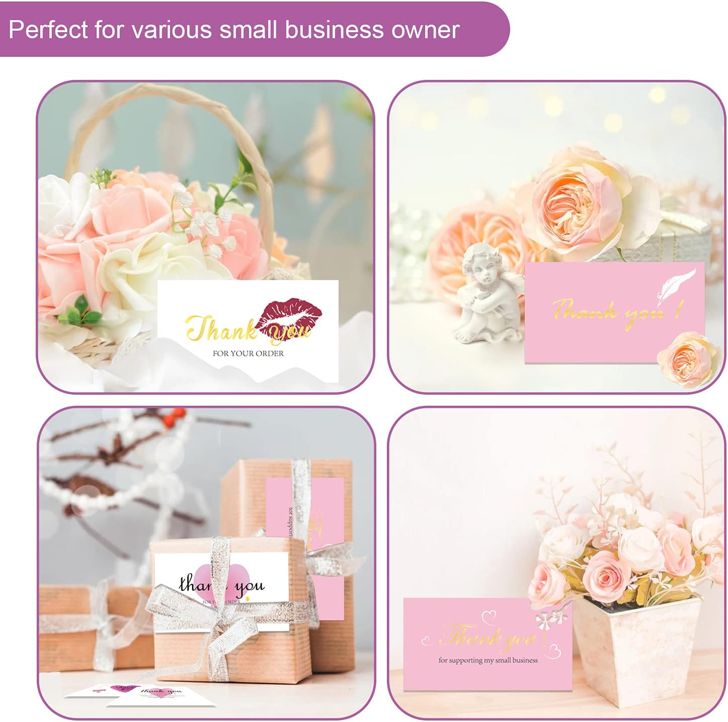 252 Thank You for Supporting My Small Business Cards, 6 Elegant Gold Foil Design Thank You for Your Order Appreciation Cards for Small Business Boutique Supplies, 3.5 x 2” Business Card Size（Pink） - Image 6